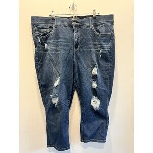 Torrid Bombshell Skinny Crop Capri Size 24 Blue Jean Distressed EUC